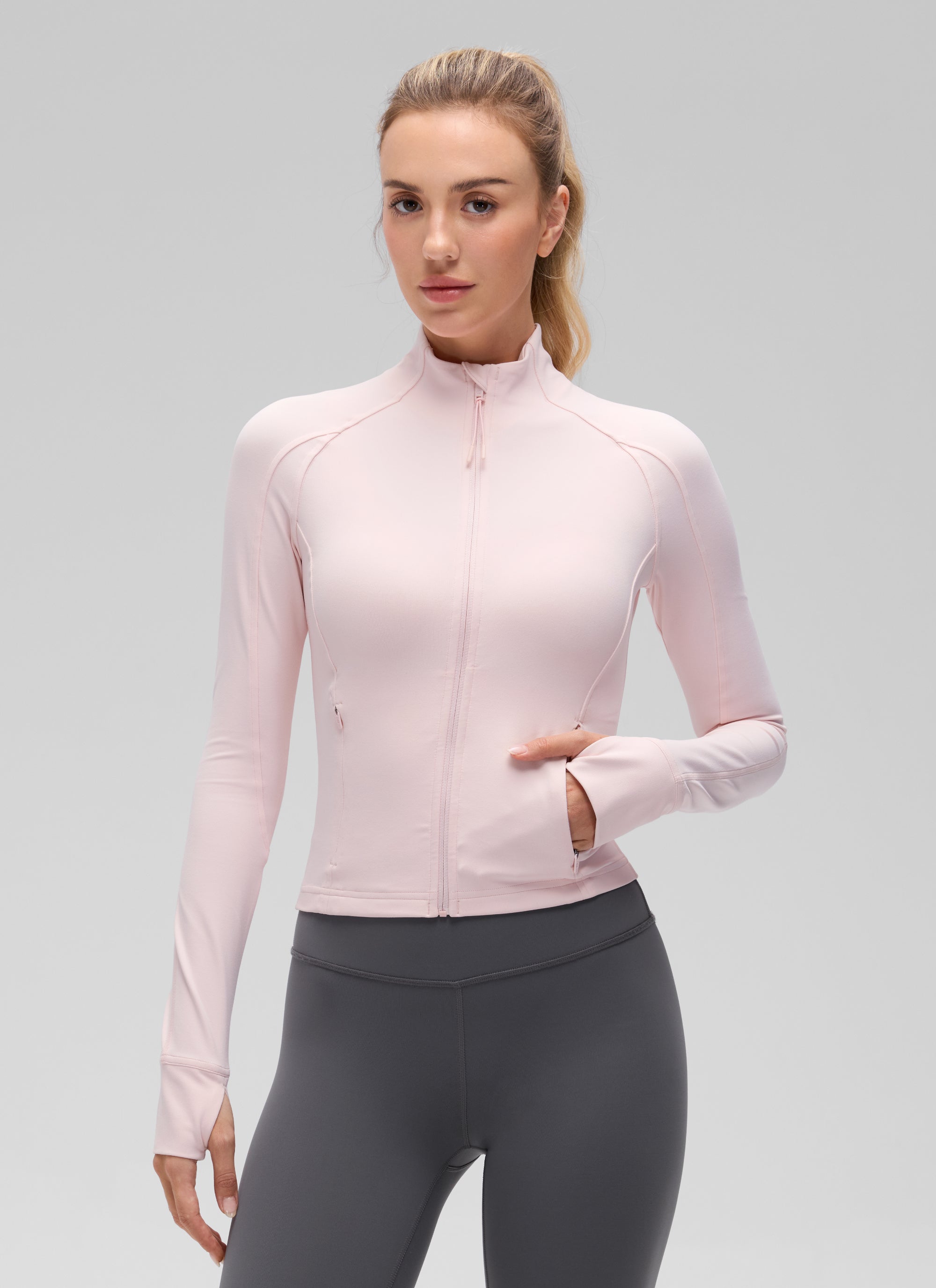 CRZ YOGA Women's Butterluxe Cropped Pocket Outerwear Full Zip