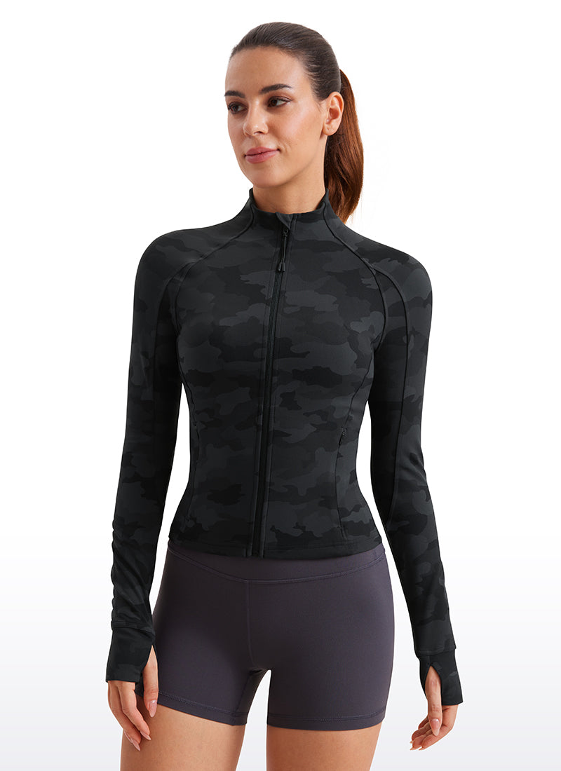 CRZ YOGA Women's Butterluxe Cropped Pocket Outerwear Full Zip Jackets Super-sonic Blue