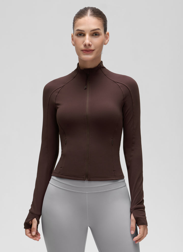 CRZ YOGA Women's Butterluxe Cropped Pocket Outerwear Full Zip Jackets Red Merlot