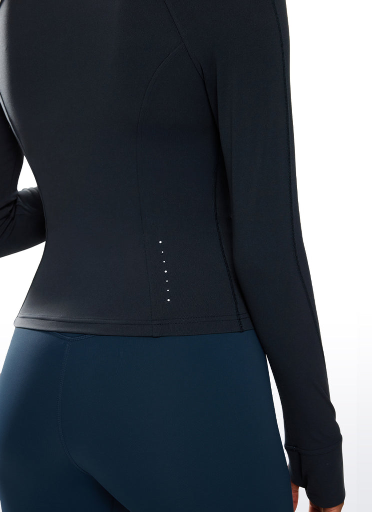 CRZ YOGA Women's Butterluxe Cropped Pocket Outerwear Full Zip Jackets True Navy