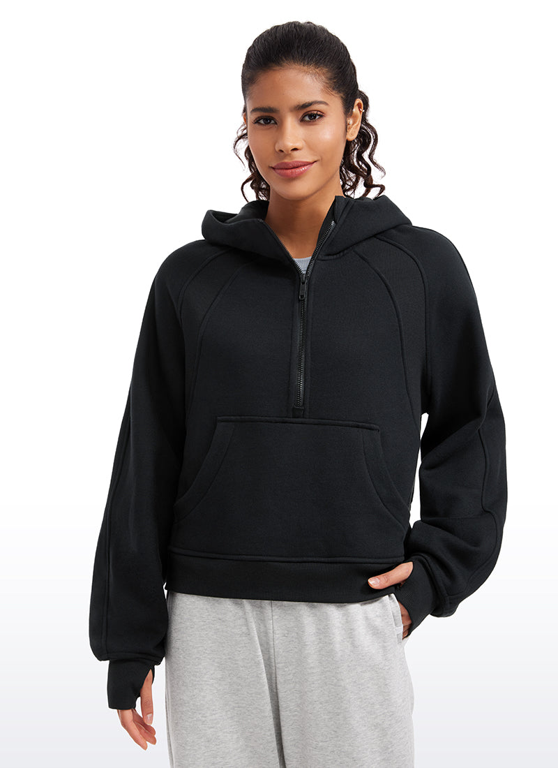 Fleece Lined Half Zip Hoodies with Thumb Holes