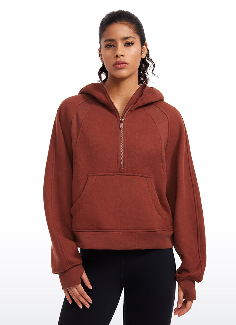 Fleece Lined Half Zip Hoodies with Thumb Holes