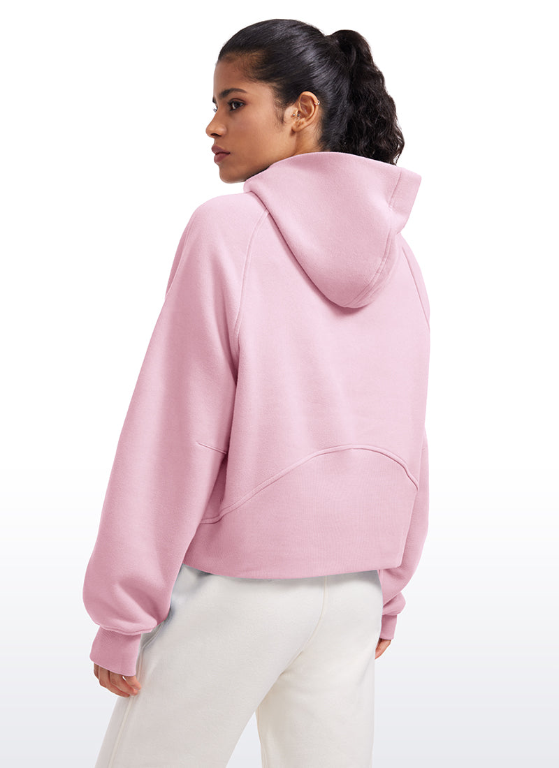 Fleece Lined Half Zip Hoodies with Thumb Holes