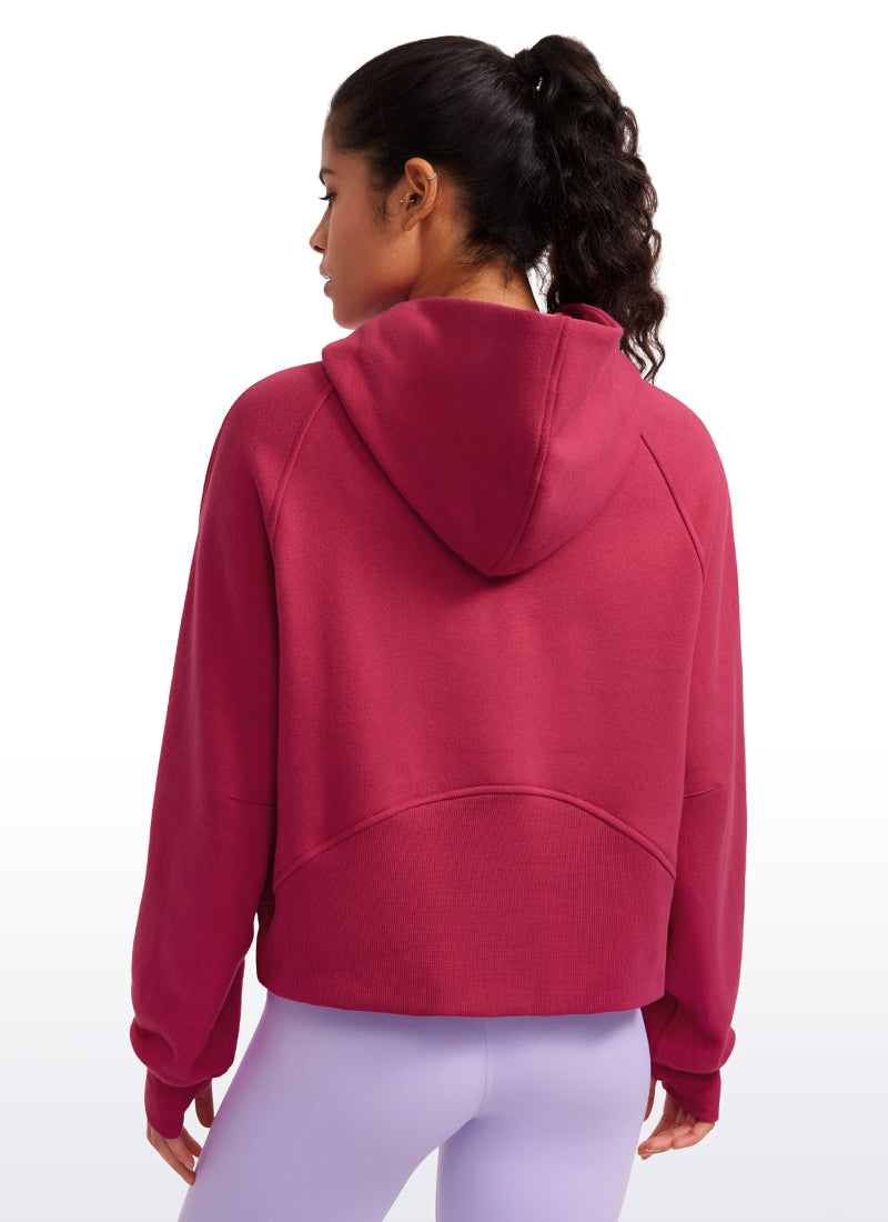 Fleece Lined Half Zip Hoodies with Thumb Holes