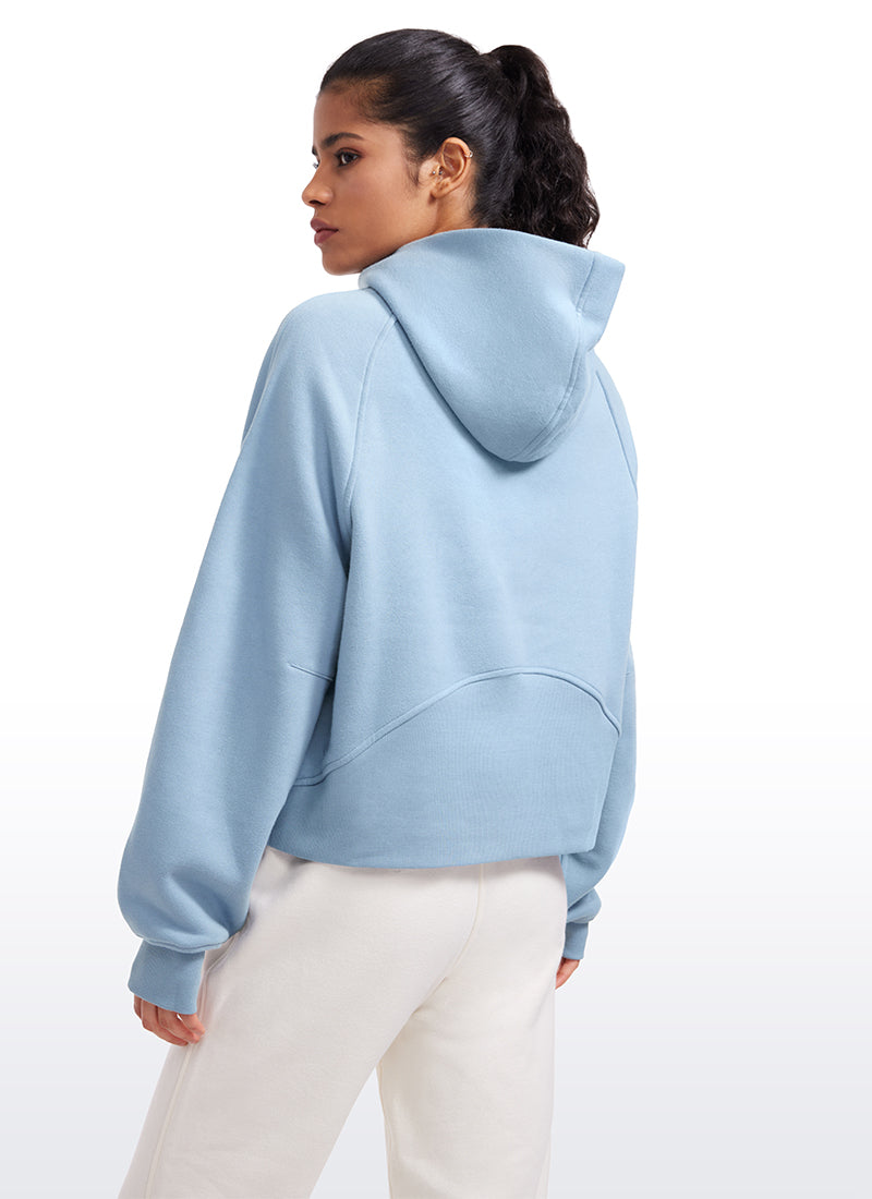 Fleece Lined Half Zip Hoodies with Thumb Holes