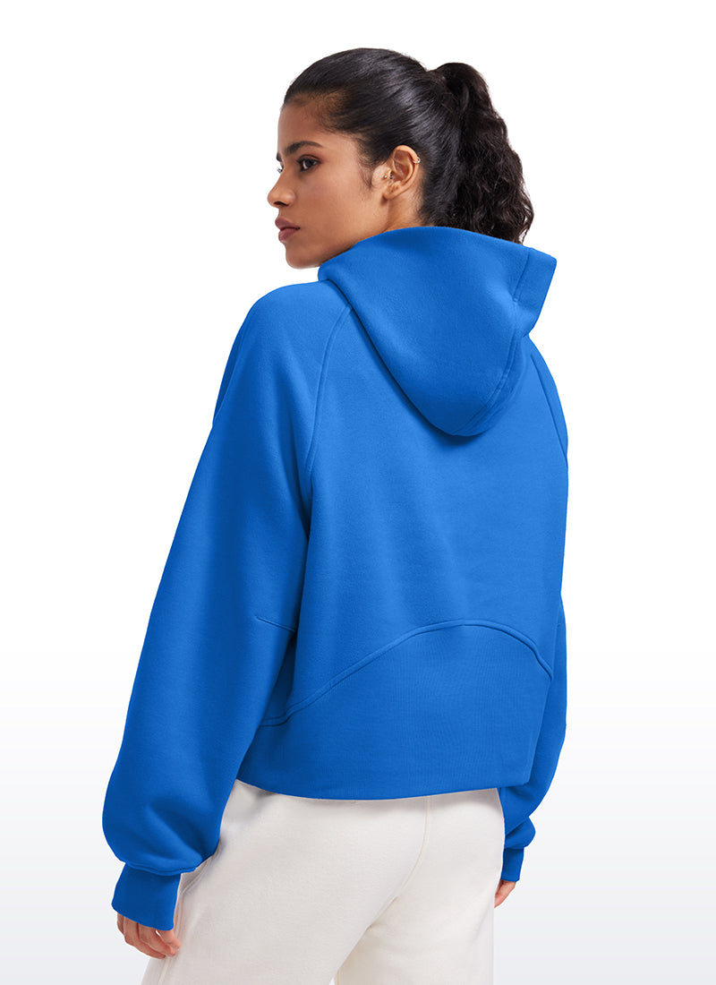 Fleece Lined Half Zip Hoodies with Thumb Holes