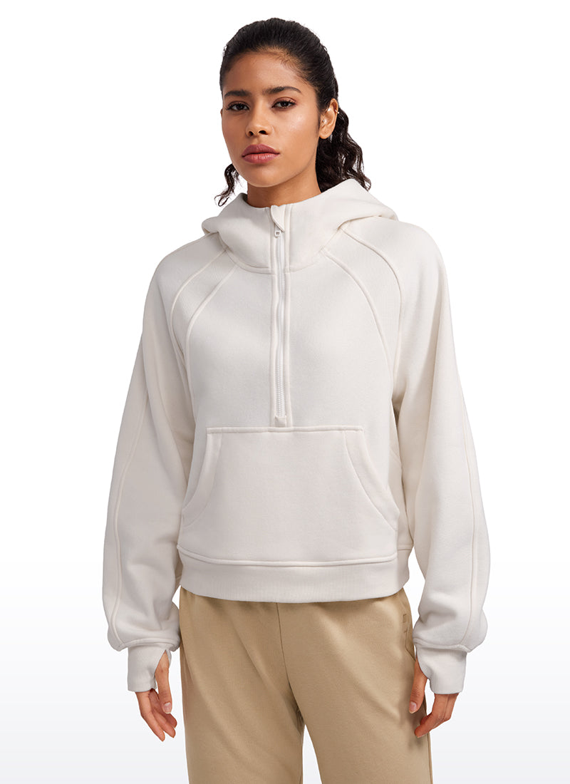 Fleece Lined Half Zip Hoodies with Thumb Holes