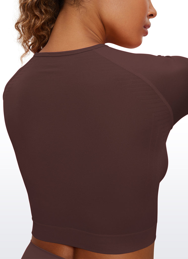 CRZ YOGA Women's Slim Fit Running Yoga Seamless Crop Long Sleeves Raspberry Sorbet