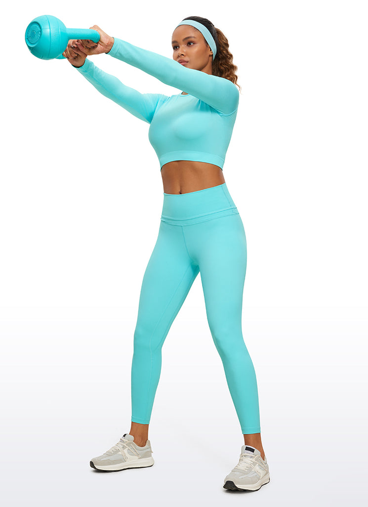 CRZ YOGA Women's Slim Fit Running Yoga Seamless Crop Long Sleeves Raspberry Sorbet