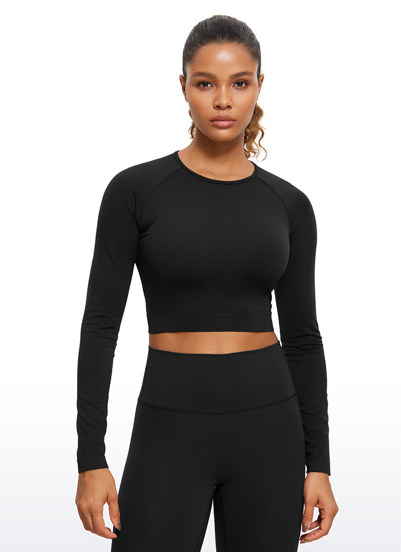CRZ YOGA Women's Slim Fit Running Yoga Seamless Crop Long Sleeves