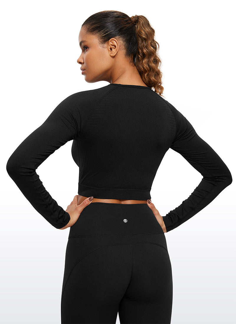 CRZ YOGA Women's Slim Fit Running Yoga Seamless Crop Long Sleeves