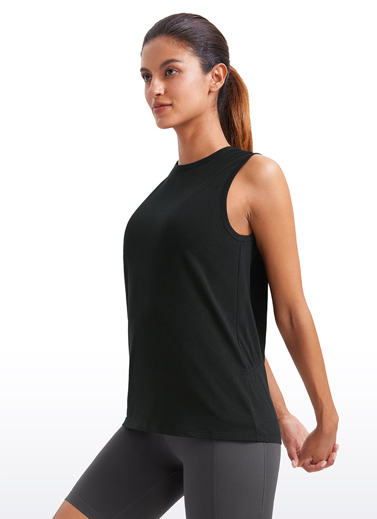 CRZYOGA  women's Pima Cotton Tank High Neck Black