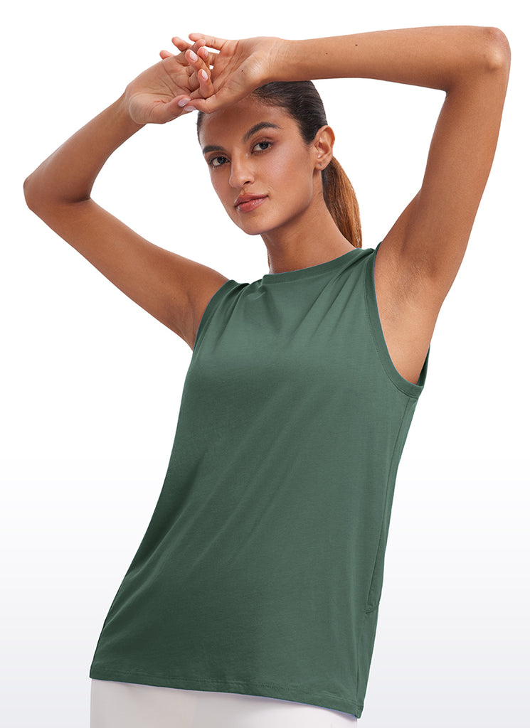 CRZYOGA  women's Pima Cotton Tank High Neck White