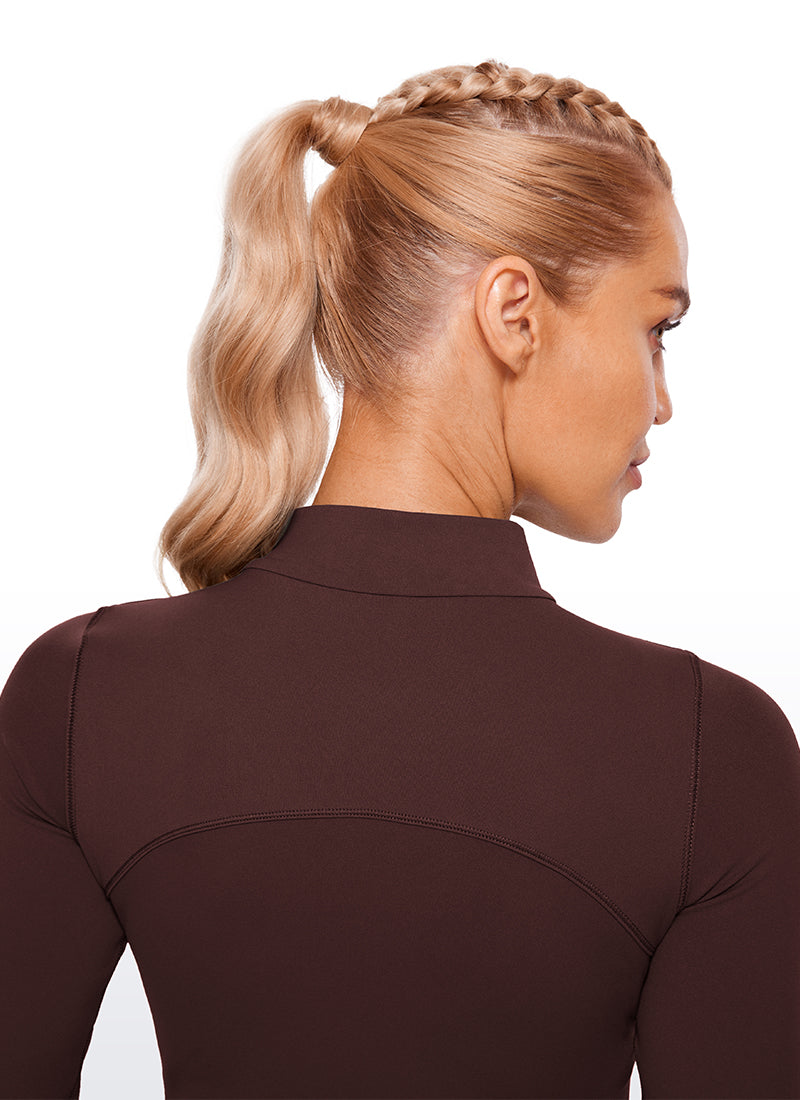 CRZ YOGA Women's Slim Fit Butterluxe Yoga Crop Long Sleeves Mock Turtleneck Black