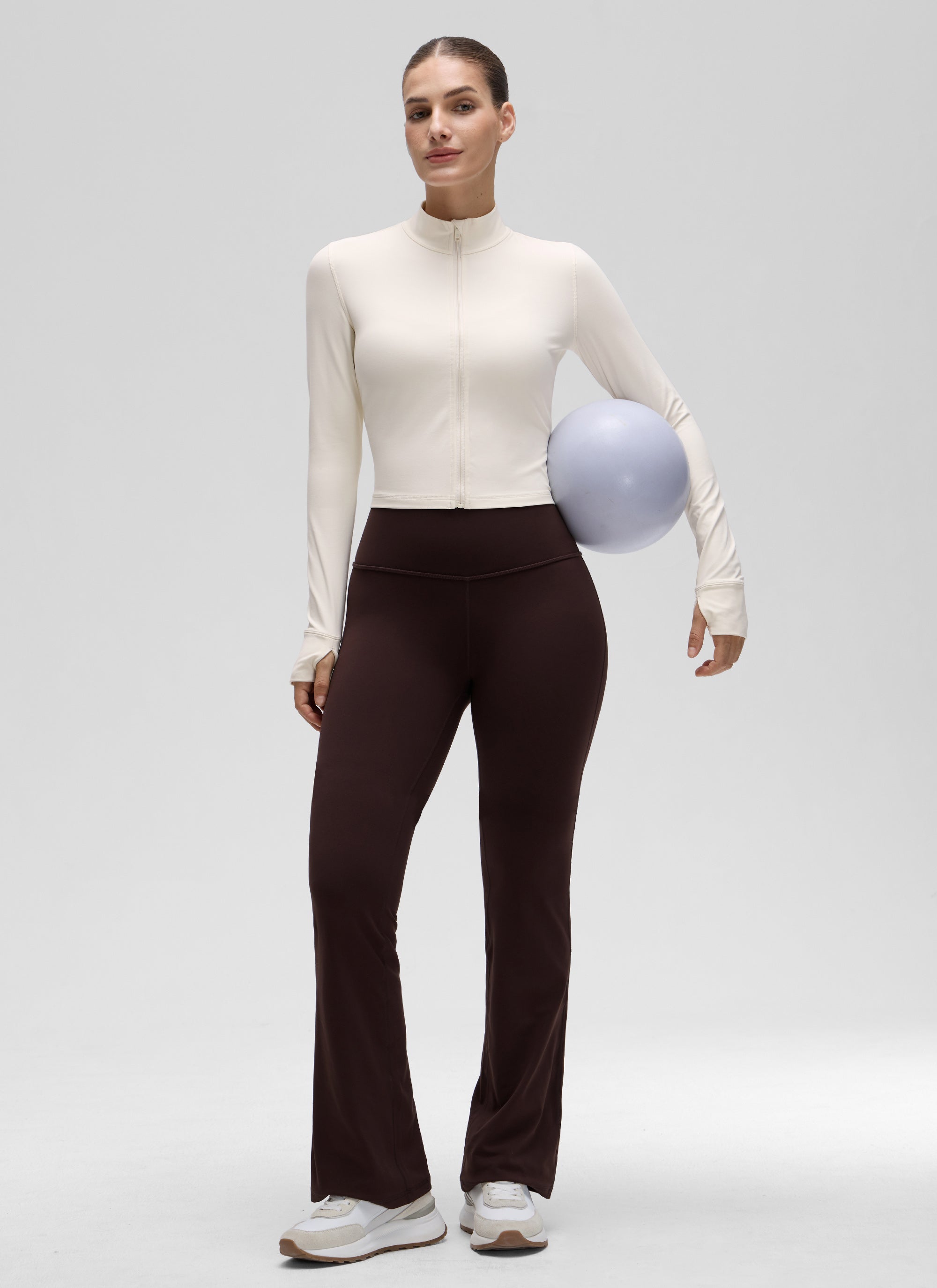 CRZ YOGA Women's Butterluxe Cropped Outerwear Full Zip Jackets White Apricot