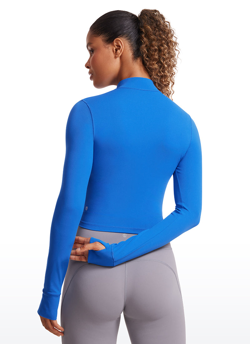 CRZ YOGA Women's Butterluxe Cropped Outerwear Full Zip Jackets Sparkle Blue