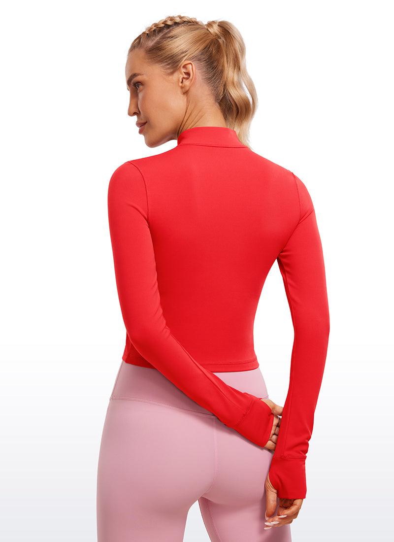 CRZ YOGA Women's Butterluxe Cropped Outerwear Full Zip Jackets Deep Red