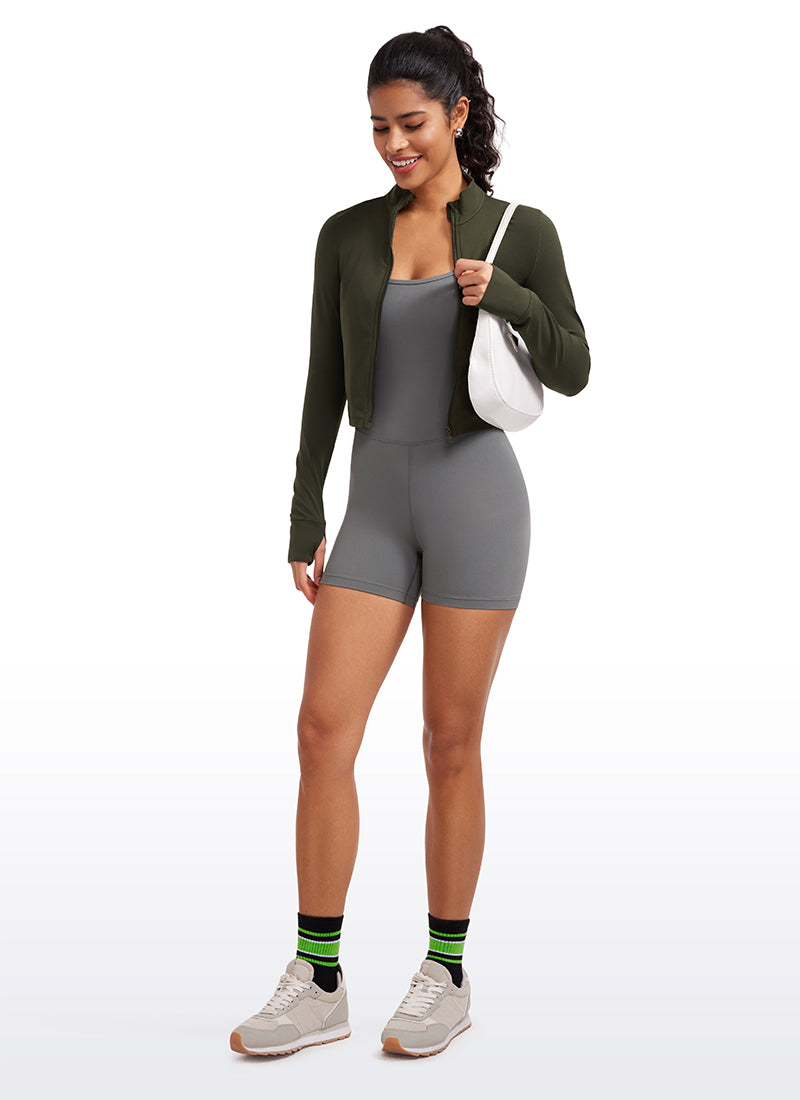 CRZ YOGA Women's Butterluxe Cropped Outerwear Full Zip Jackets Olive Green