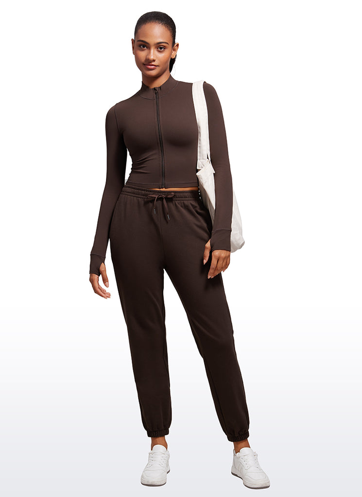 CRZ YOGA Women's Butterluxe Cropped Outerwear Full Zip Jackets Hot Fudge Brown