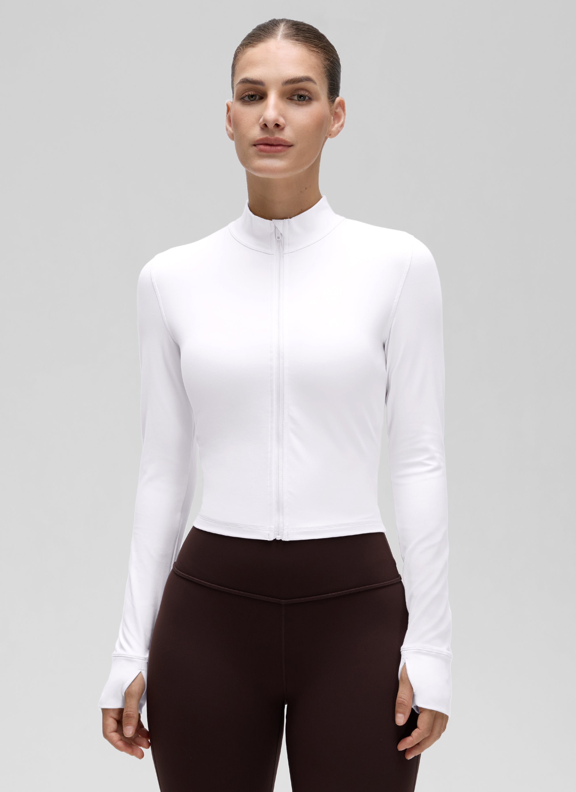 CRZ YOGA Women's Butterluxe Cropped Outerwear Full Zip Jackets French Navy