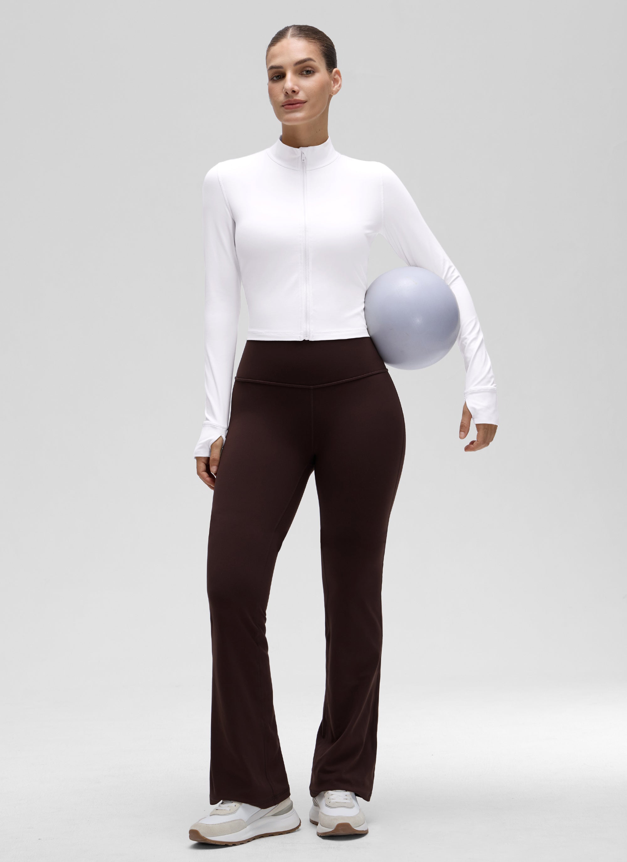 CRZ YOGA Women's Butterluxe Cropped Outerwear Full Zip Jackets White