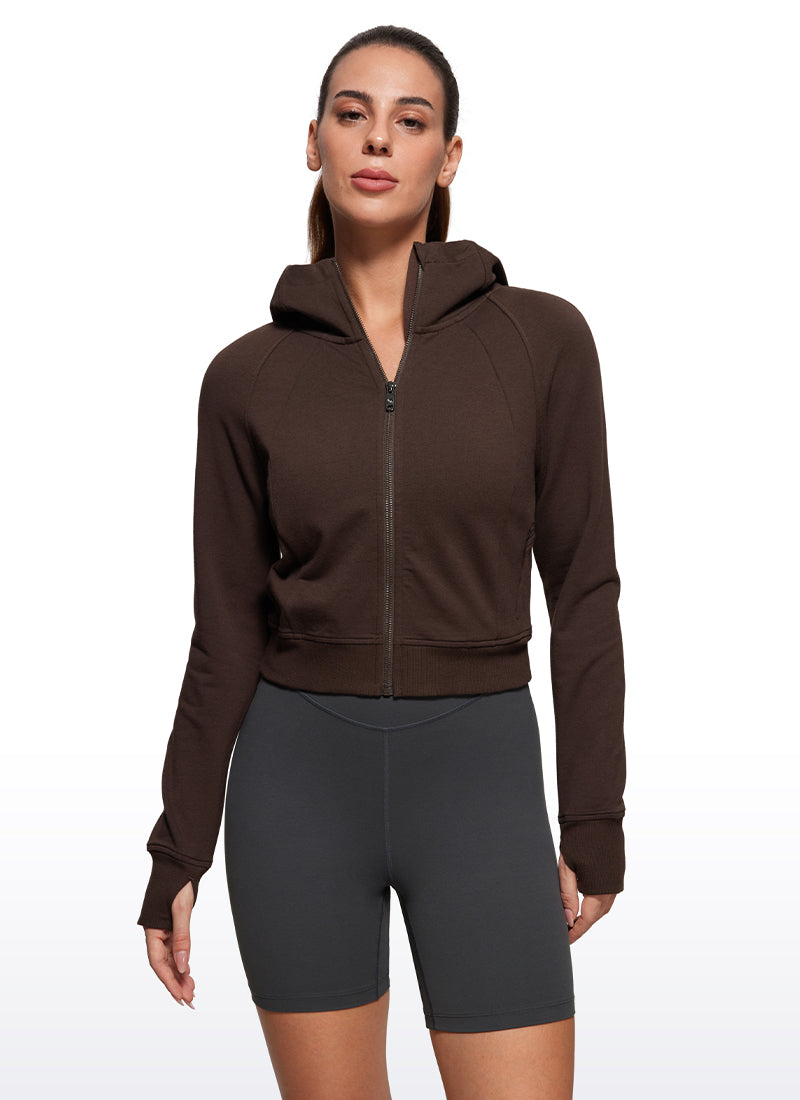 Amenity Cropped Full Zip Hoodies with Thumb Holes