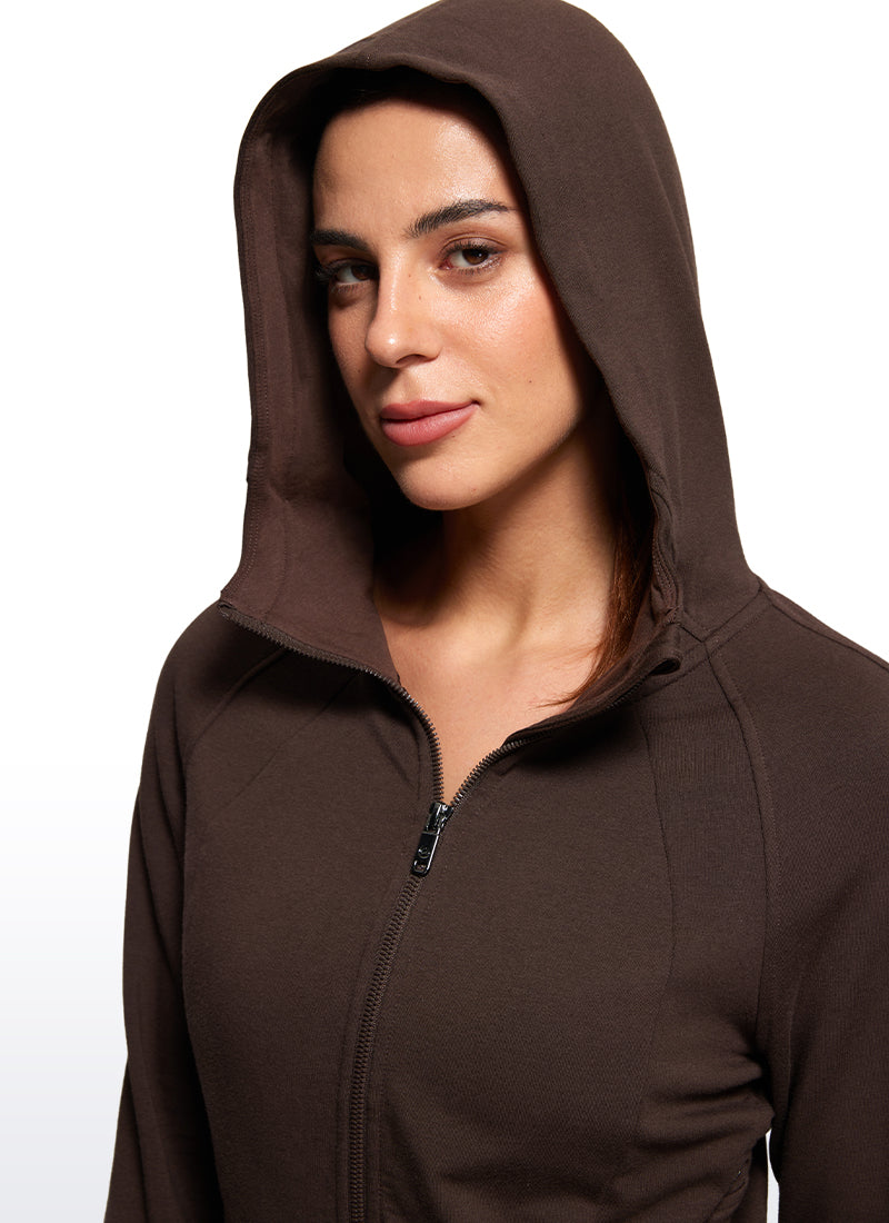 Amenity Cropped Full Zip Hoodies with Thumb Holes