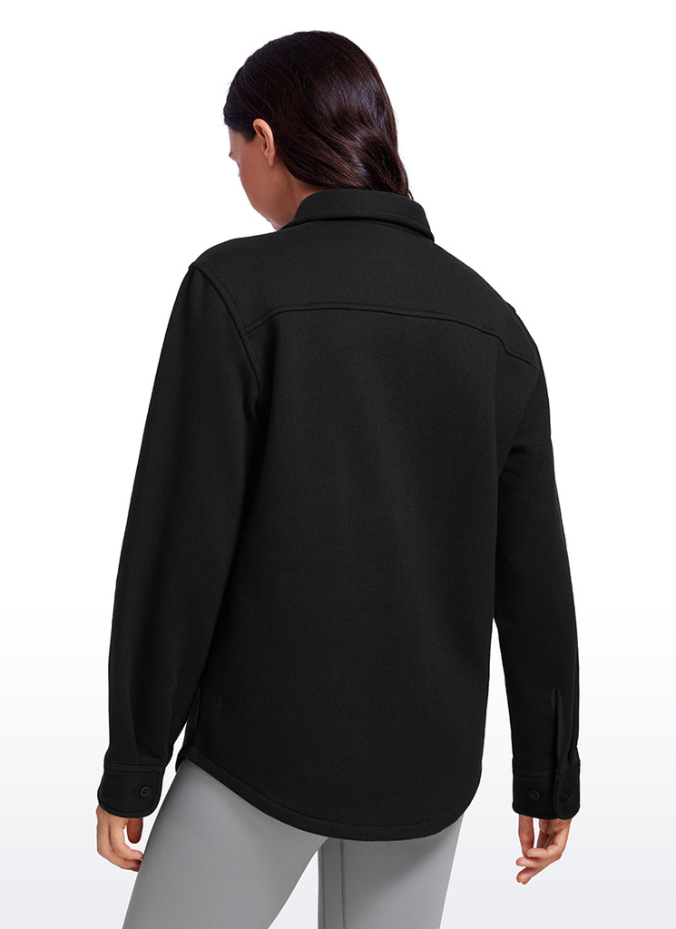 CRZ YOGA Women's Oversized Fit Outerwear Fleece Lined Shirt Jackets White Apricot