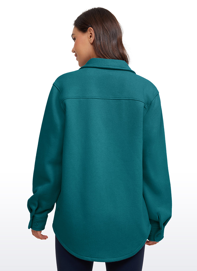 CRZ YOGA Women's Oversized Fit Outerwear Fleece Lined Shirt Jackets Sparkle Blue