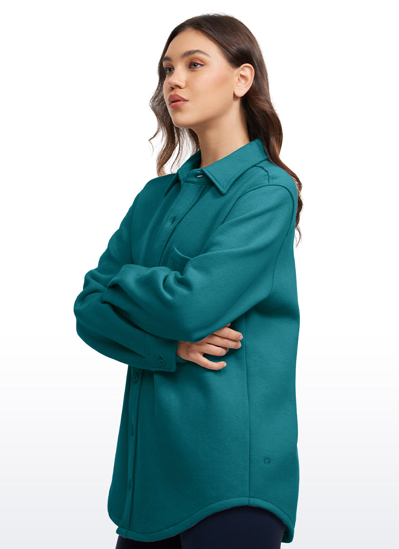 CRZ YOGA Women's Oversized Fit Outerwear Fleece Lined Shirt Jackets Milky White