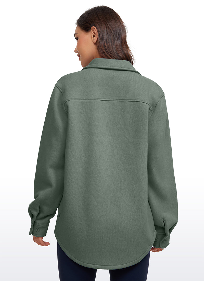 CRZ YOGA Women's Oversized Fit Outerwear Fleece Lined Shirt Jackets Milky White