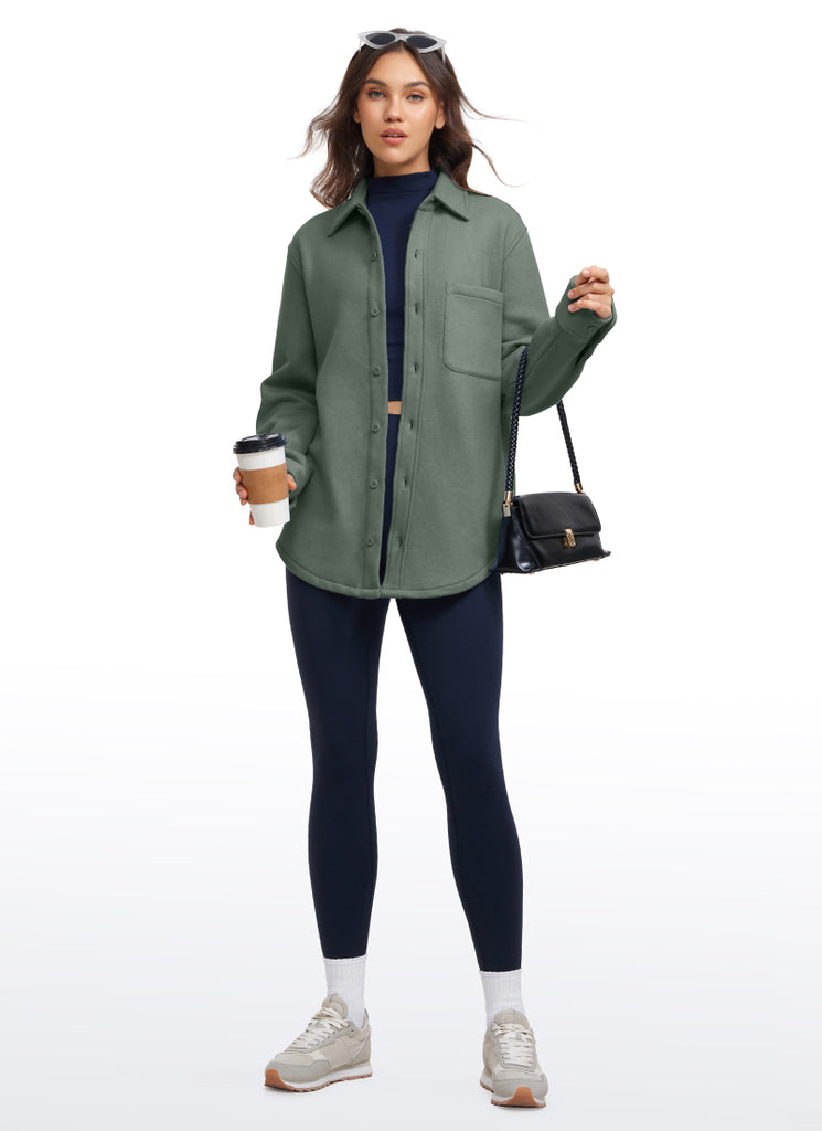 CRZ YOGA Women's Oversized Fit Outerwear Fleece Lined Shirt Jackets Milky White