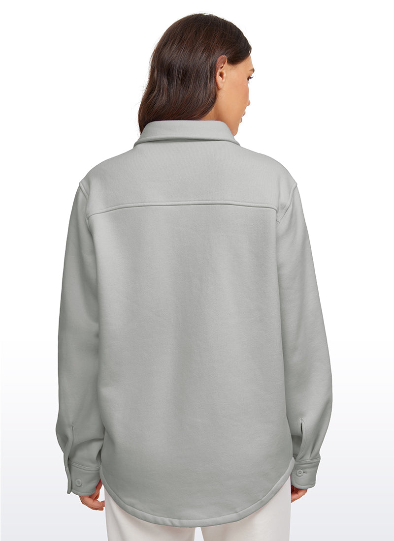 CRZ YOGA Women's Oversized Fit Outerwear Fleece Lined Shirt Jackets Pomegranate