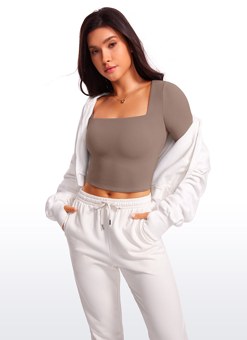 Butterluxe Double Lined Cropped Long Sleeves Square Neck