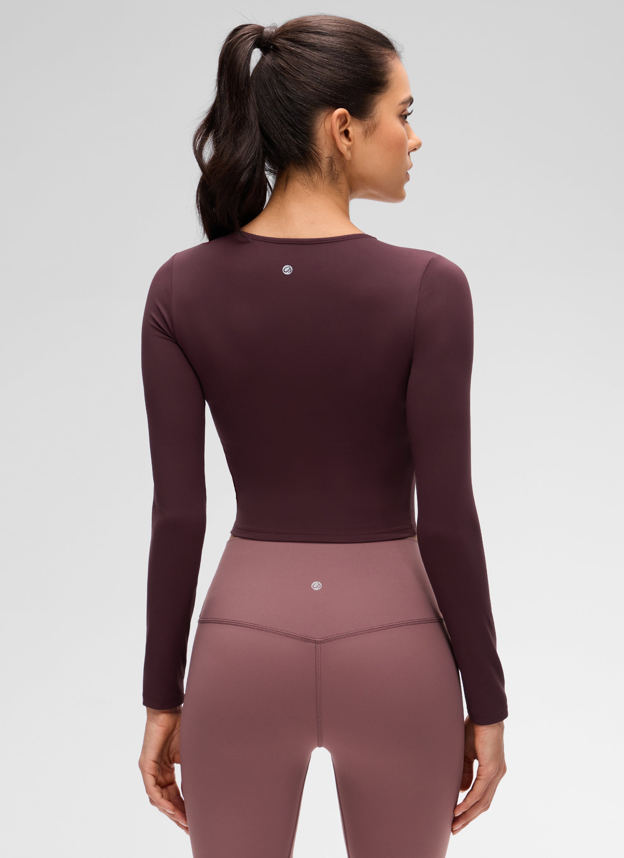 CRZ YOGA Women's Slim Fit Yoga Butterluxe Crop Long Sleeves Front Seam Ripe Plum