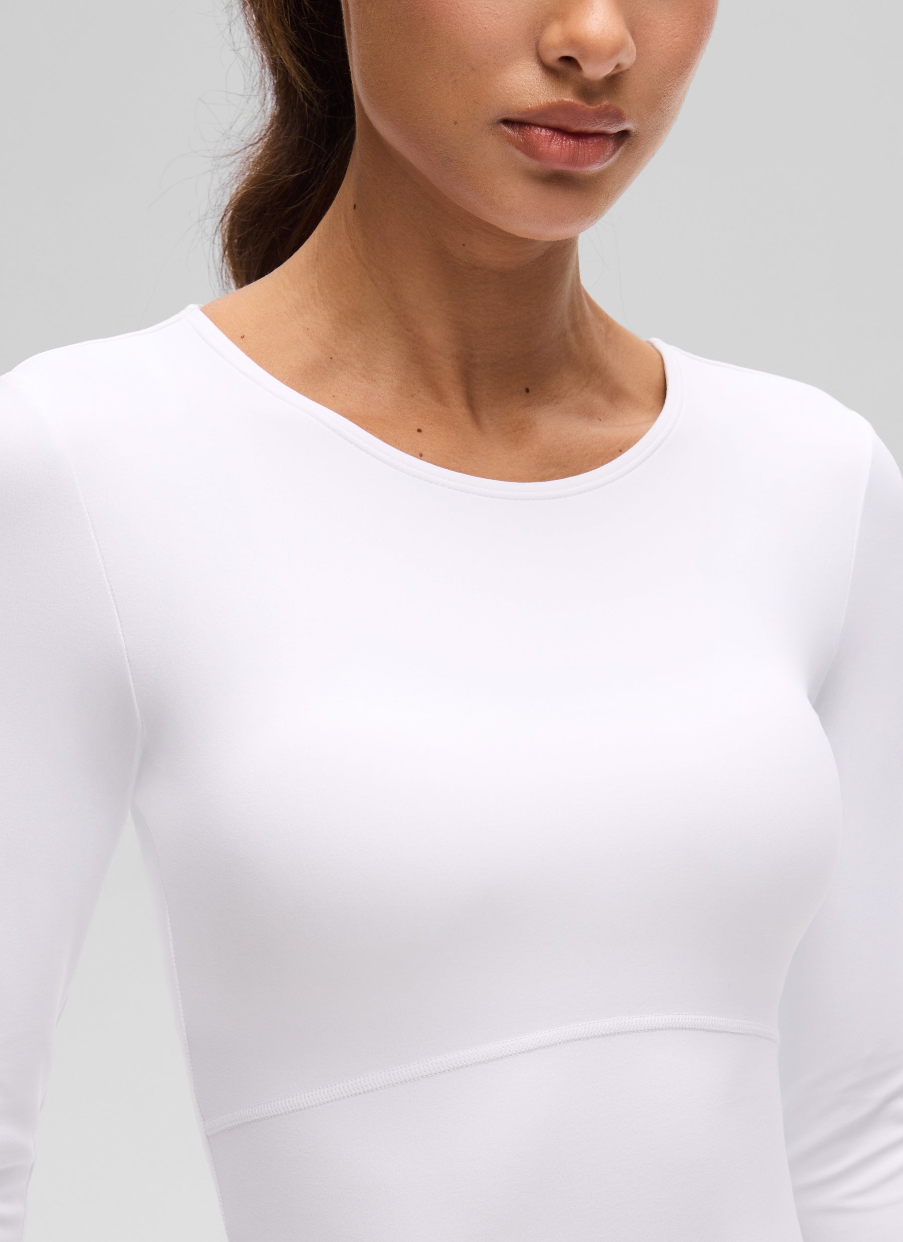 CRZ YOGA Women's Slim Fit Yoga Butterluxe Crop Long Sleeves Front Seam White