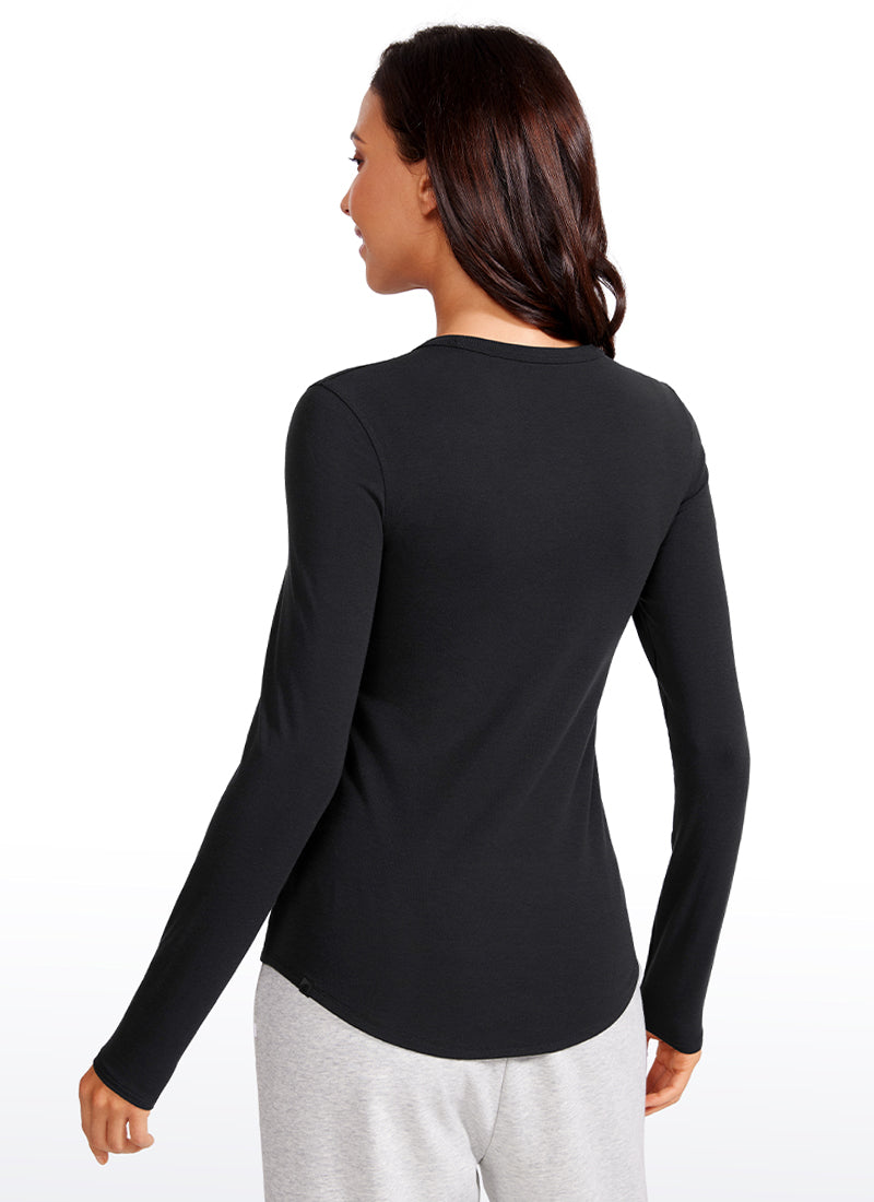 CRZ YOGA Women's Daily Casual Ribbed Crewneck Long Sleeves Slim Fit Black