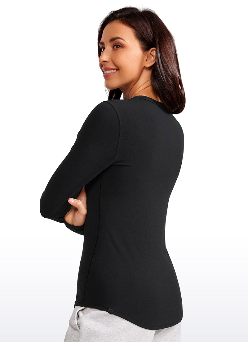 CRZ YOGA Women's Daily Casual Ribbed Crewneck Long Sleeves Slim Fit Black