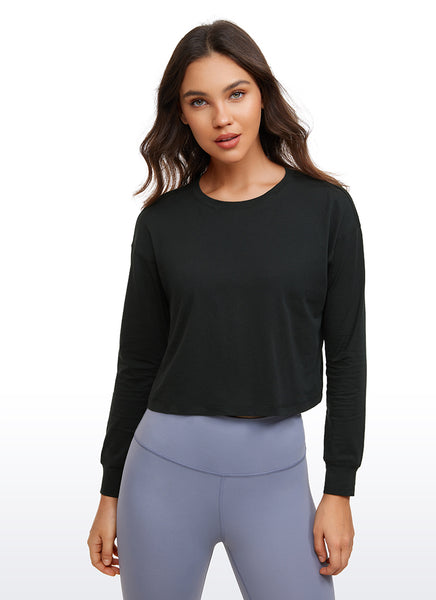 CRZ YOGA Women's Yoga Loose Fit Tops Pima Cotton Cropped Long
