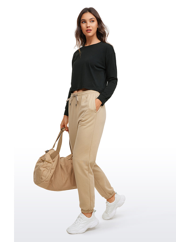 CRZ YOGA Women's Yoga Loose Fit Tops Pima Cotton Cropped Long Sleeve Black