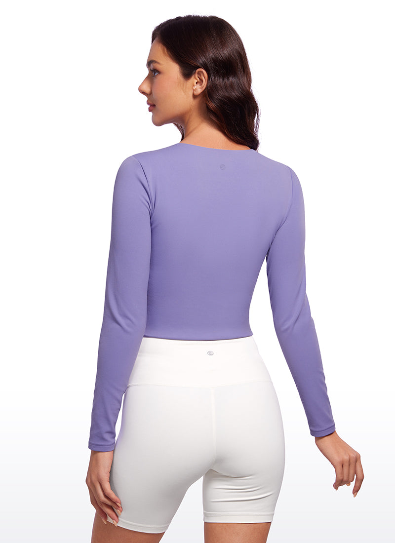 CRZ YOGA Women's Yoga Casual Tight Fit Butterluxe Cropped Long Sleeves Taupe