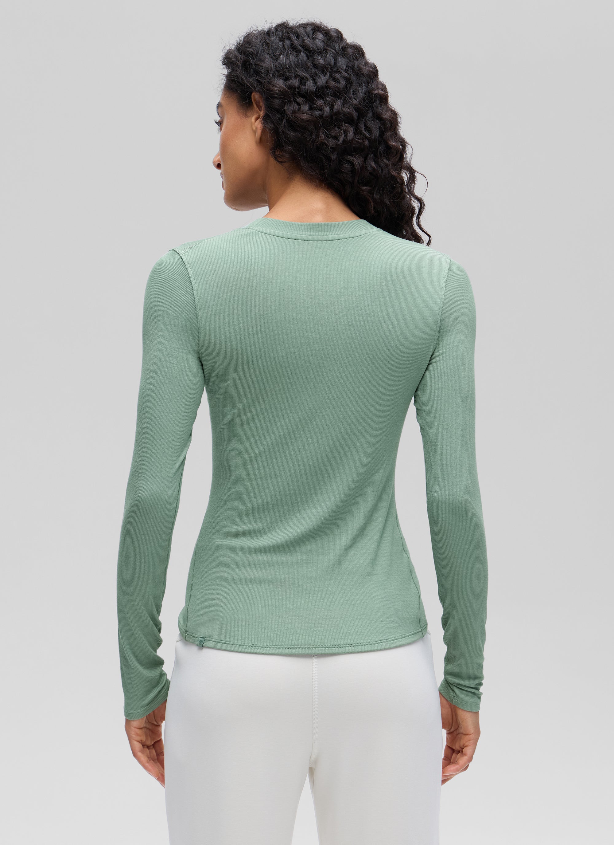 CRZ YOGA Womens Fitted Casual Ribbed Modal Henley Shirts Long