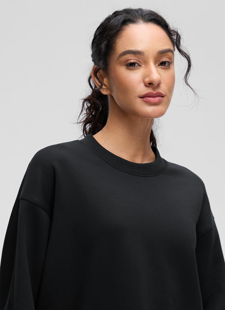 CRZ YOGA Womens SoftAura Basic Casual Sweat Shirt Crew Neck Pullover Black