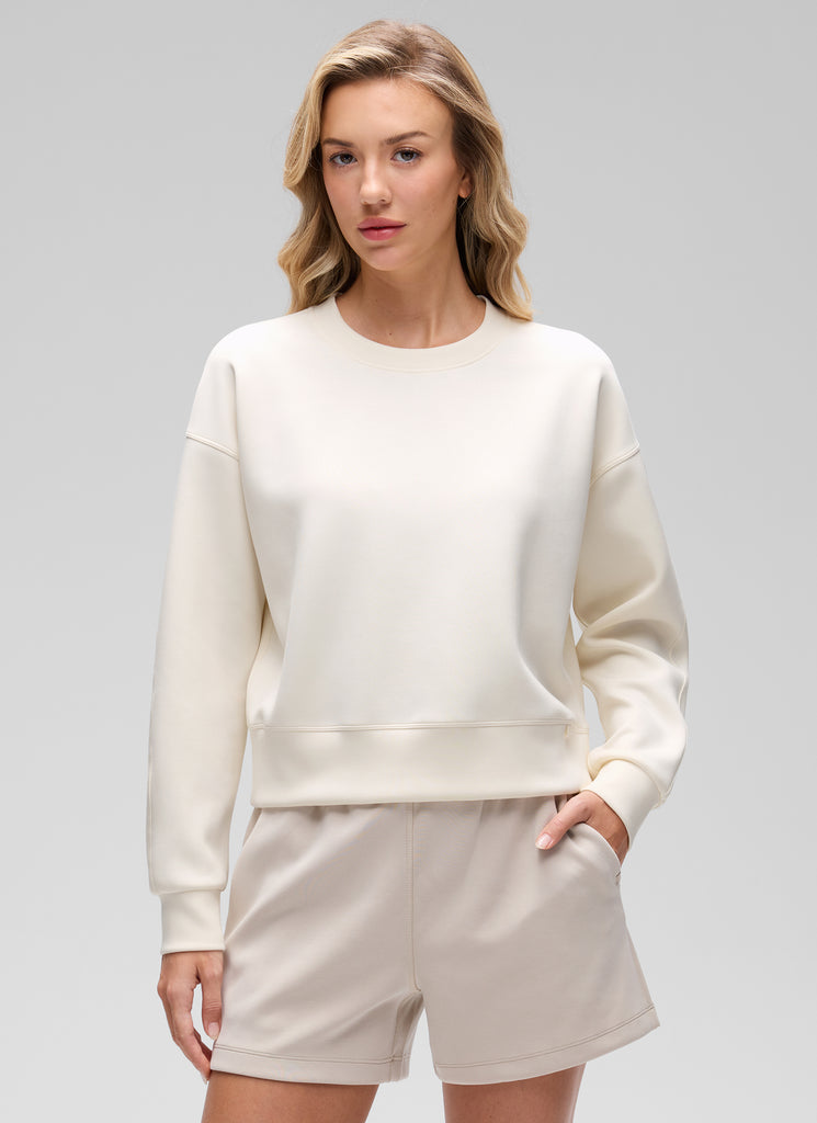 CRZ YOGA Womens SoftAura Basic Casual Sweat Shirt Crew Neck Pullover Oak