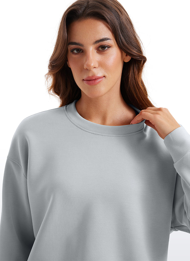 CRZ YOGA Womens SoftAura Basic Casual Sweat Shirt Crew Neck Pullover Milky White