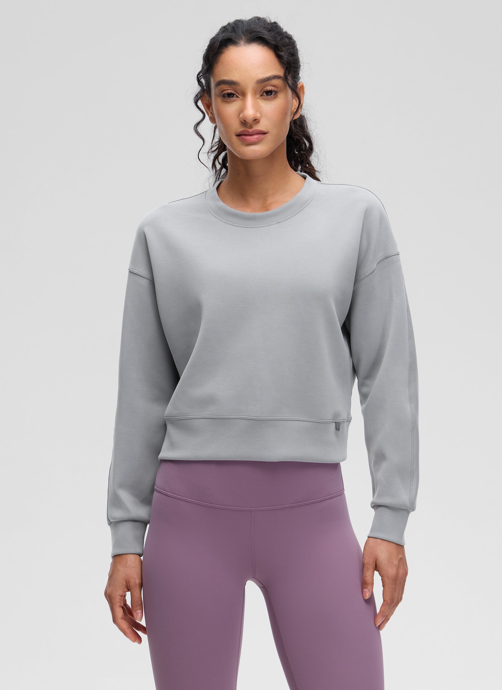 CRZ YOGA Womens SoftAura Basic Casual Sweat Shirt Crew Neck Pullover Milky White