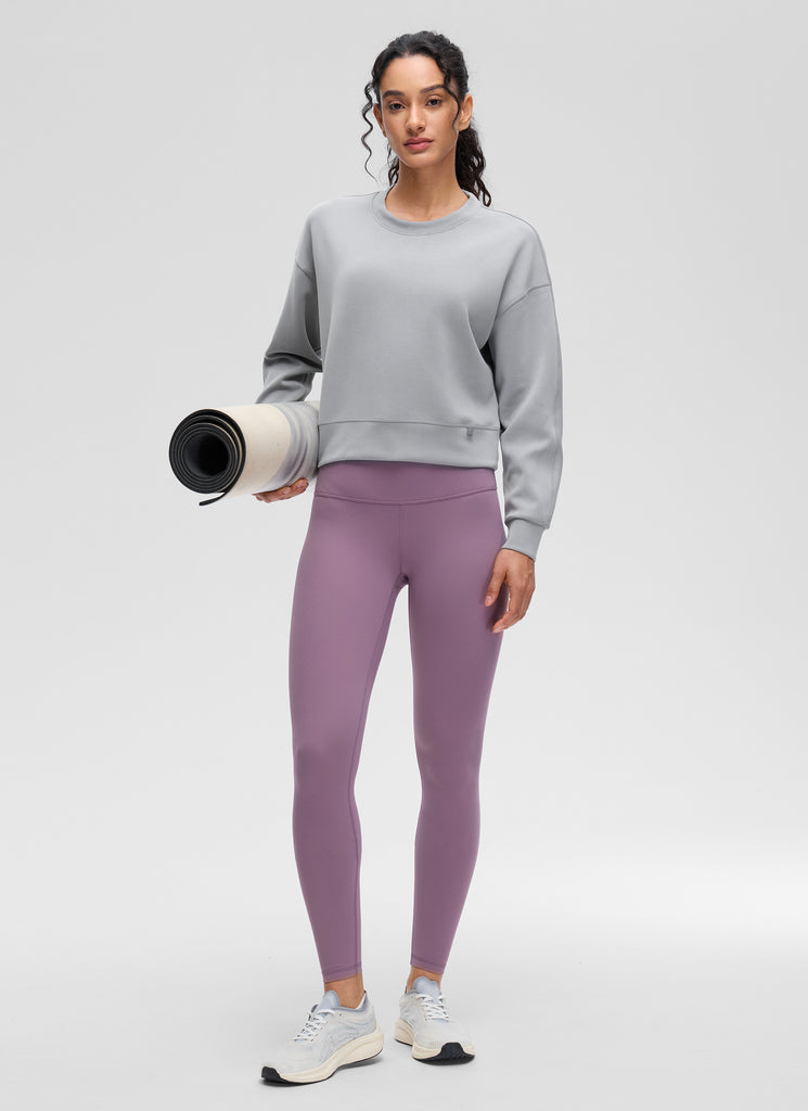 CRZ YOGA Womens SoftAura Basic Casual Sweat Shirt Crew Neck Pullover Milky White