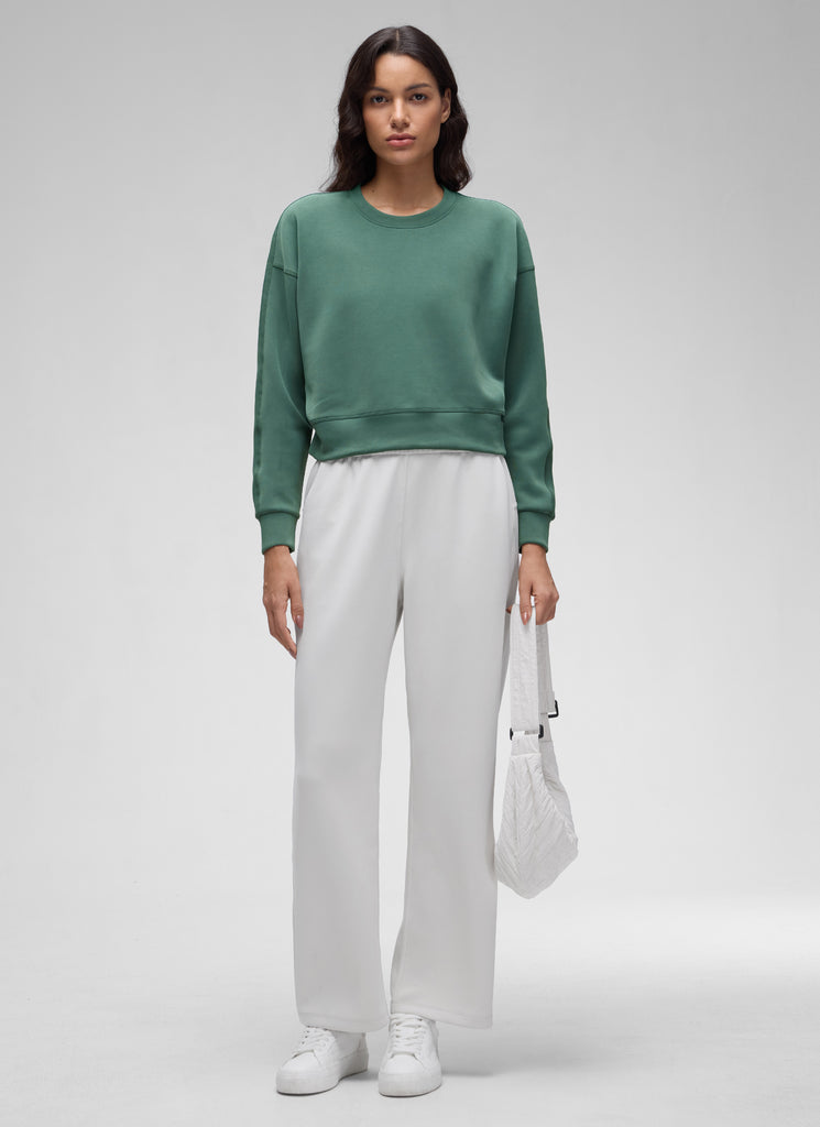 CRZ YOGA Womens SoftAura Basic Casual Sweat Shirt Crew Neck Pullover Dark Forest Green