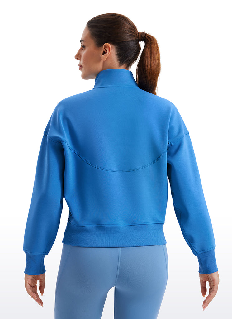 CRZ YOGA Women SoftAura Halfzip Sweatshirt Pullover Long Sleeve Pocket Sparkle Blue