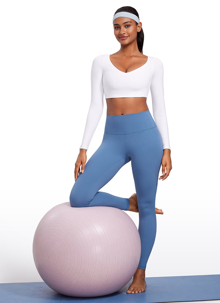 CRZ YOGA Women's Butterluxe Double Lined Long Sleeve V Neck Cropped White